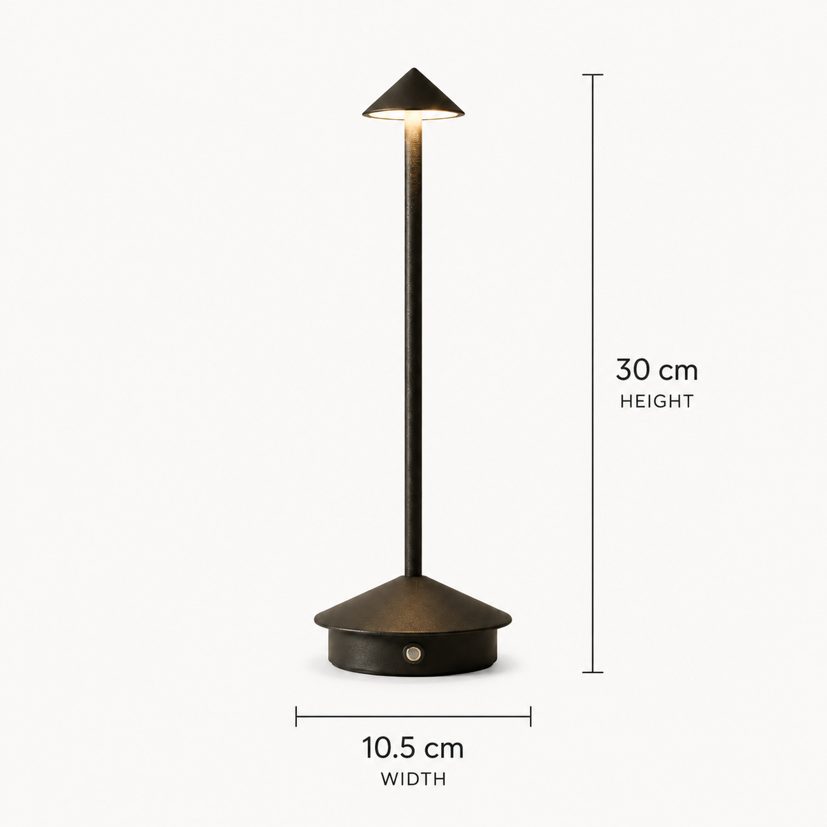 Aster Cordless Table Lamp dimensions, 30 cm high and 10.5 cm wide