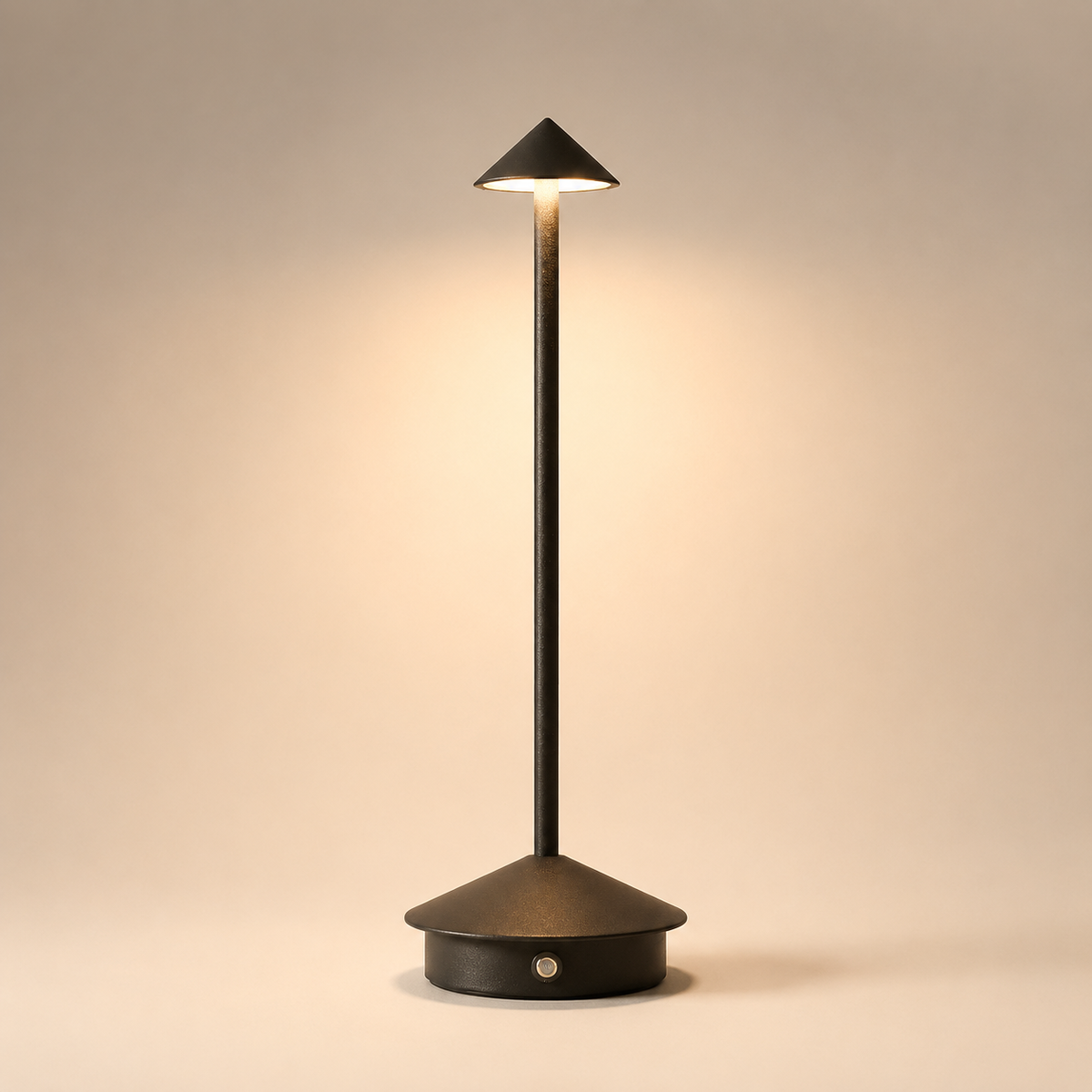 Aster Cordless Table Lamp in black, lit, product view
