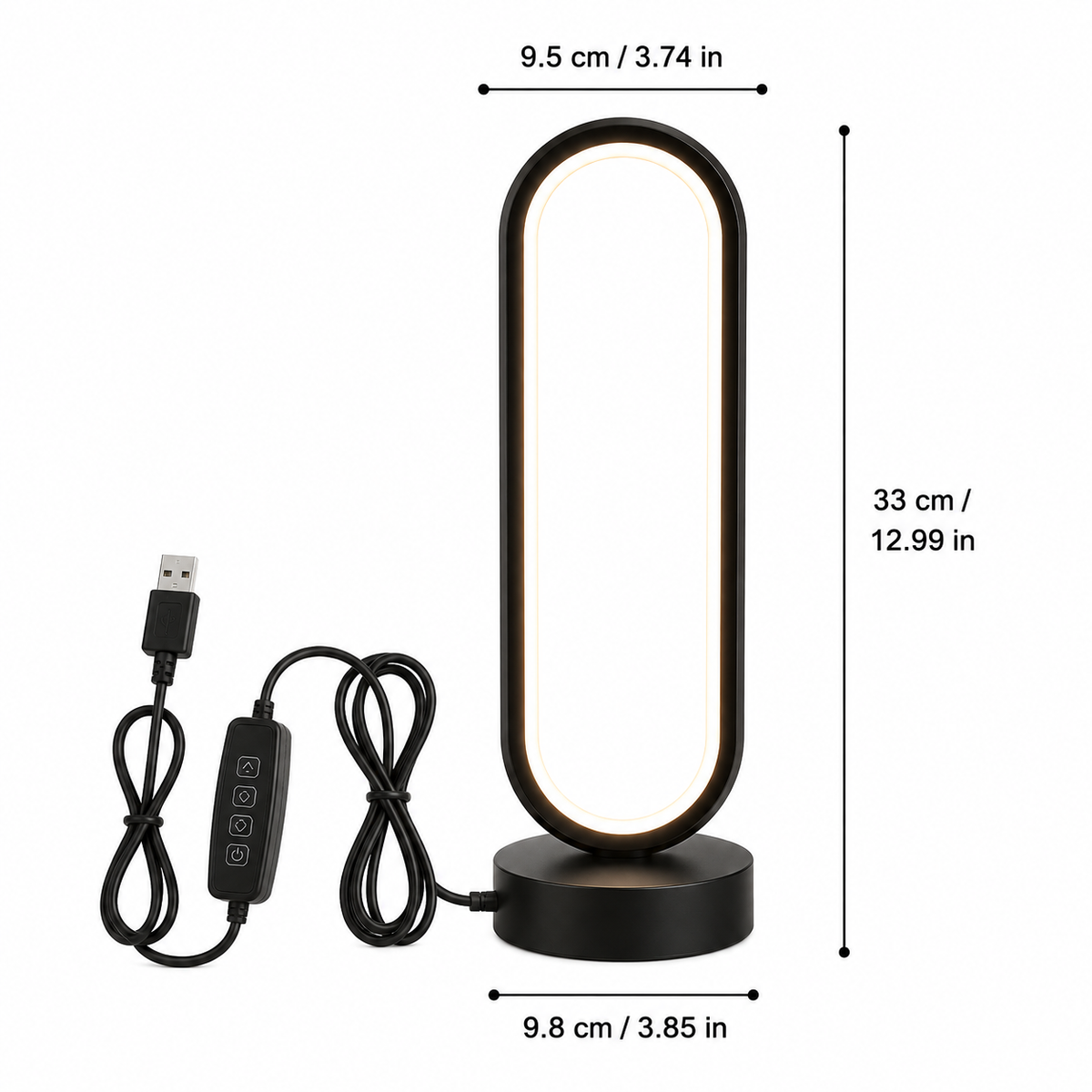 Ring Table Lamp dimensions, 33 cm high and 9.5 cm wide