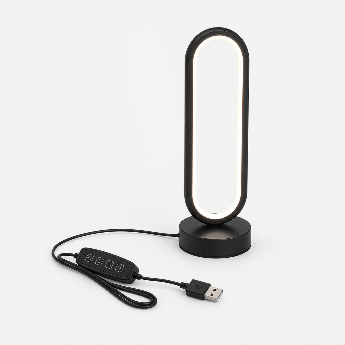 Ring Table Lamp in black with inline switch and USB cable, product view