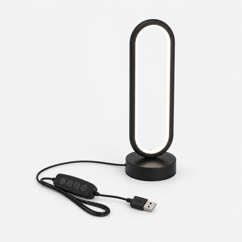 Ring Table Lamp in black with inline switch and USB cable, product view