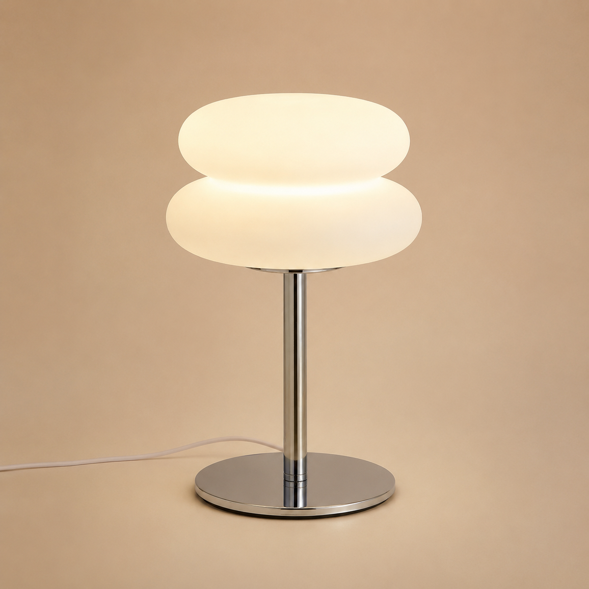 Mushroom Table Lamp in white, lit, product view