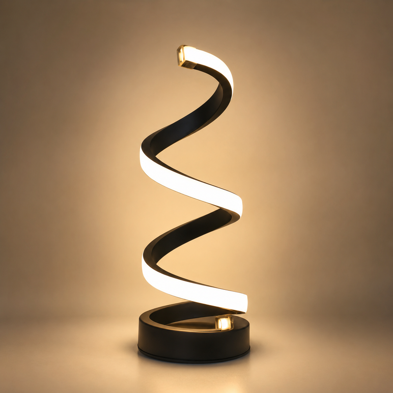 Helix Table Lamp in black, lit, product view