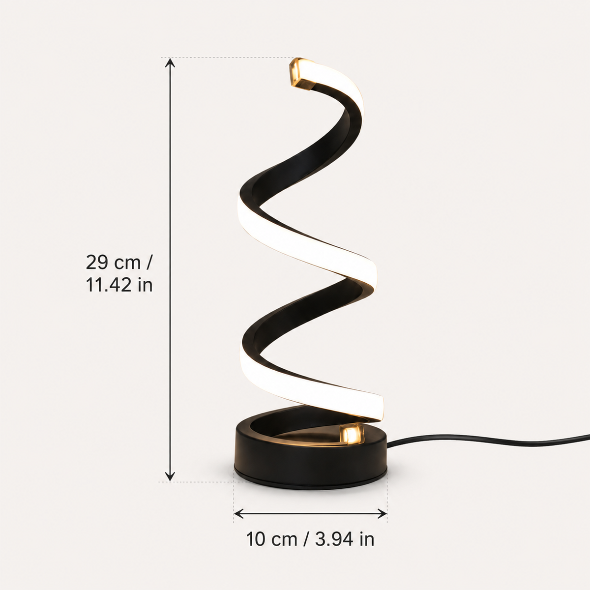Helix Table Lamp dimensions, 29 cm high and 10 cm wide