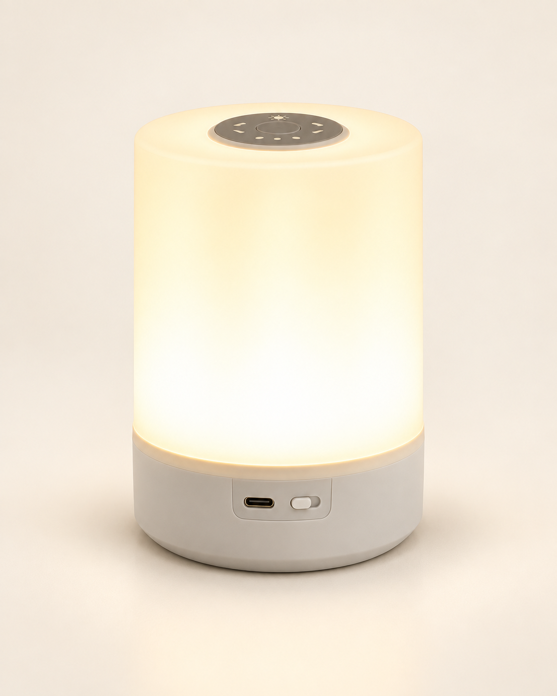 Halo rechargeable bedside lamp in white, lit