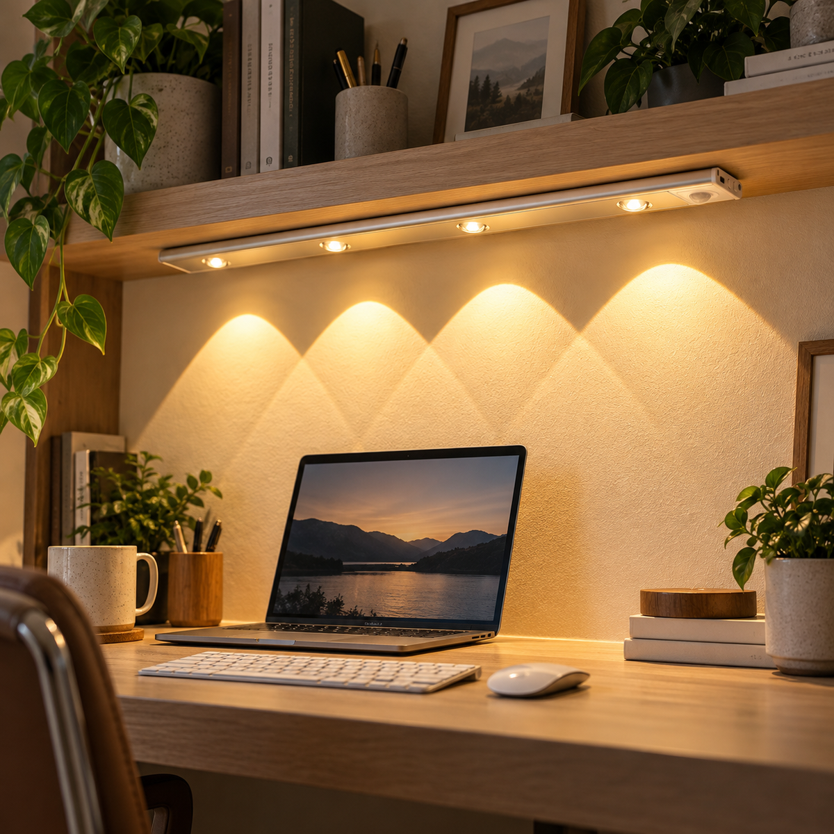 Slim Motion Sensor Light Bar lit above a desk