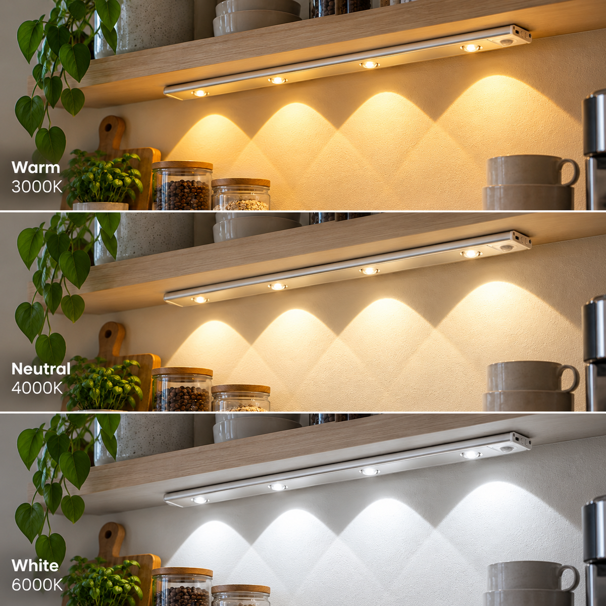 Slim Motion Sensor Light Bar three colour temperatures, warm, neutral and white